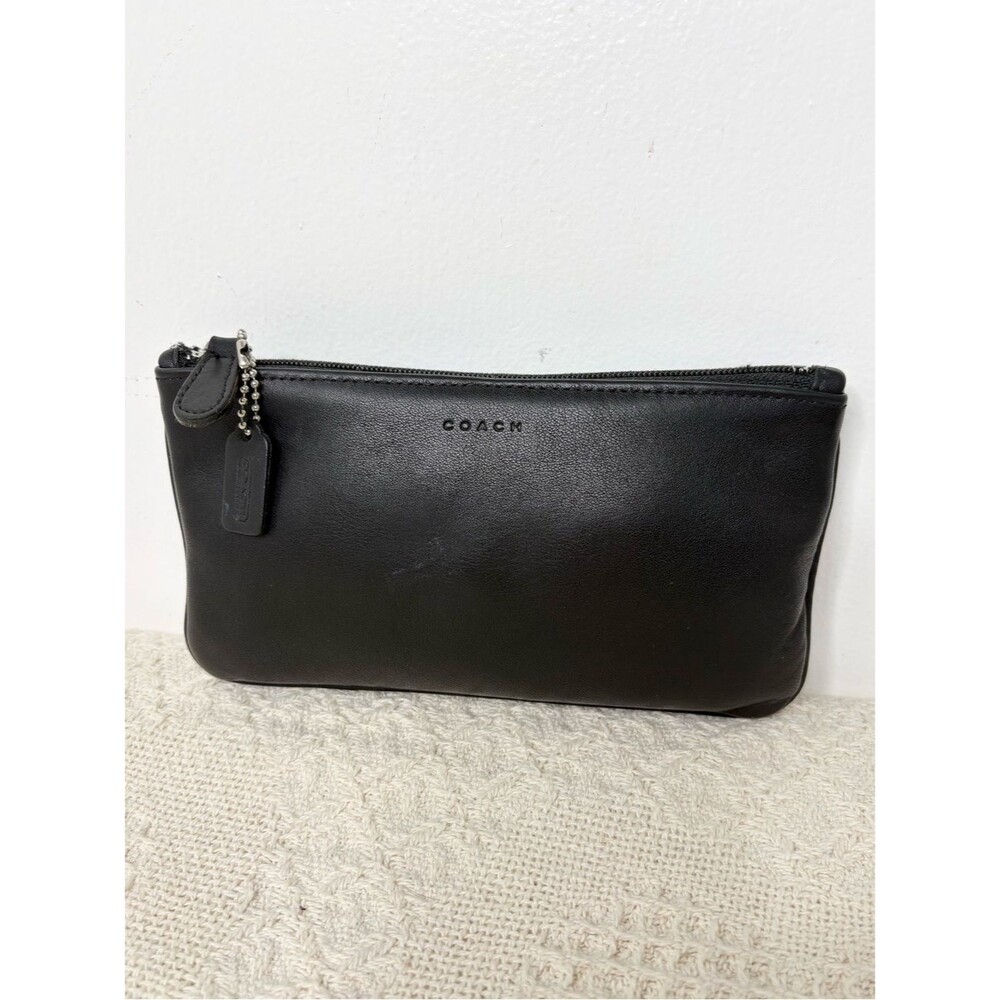 Y2K Vintage Coach Small Flat Cosmetic Case 6990 Black Leather Skinny Zip Pouch